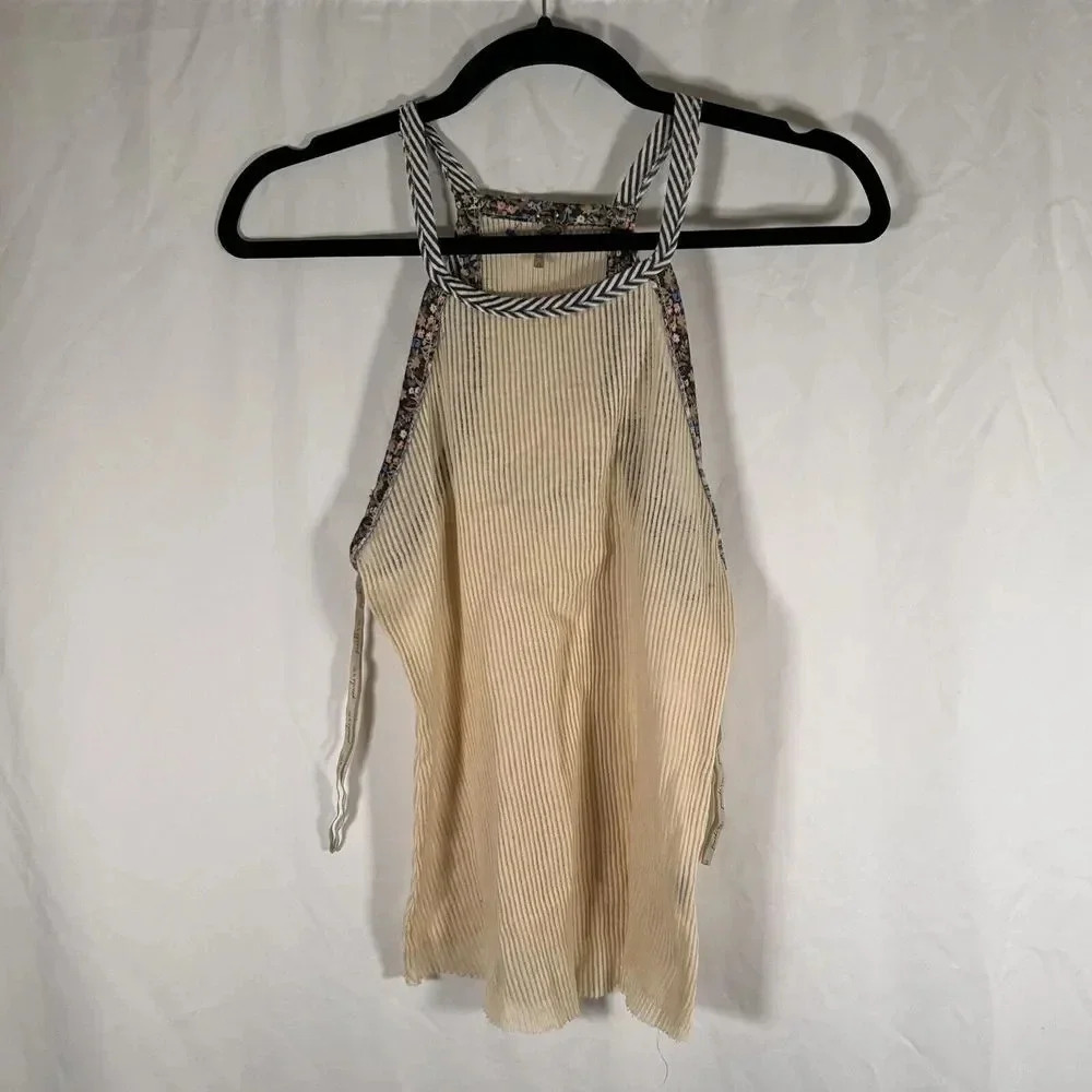 BKE Tank Top Women's Small Beige Sleeveless Sheer Strap Shoulder